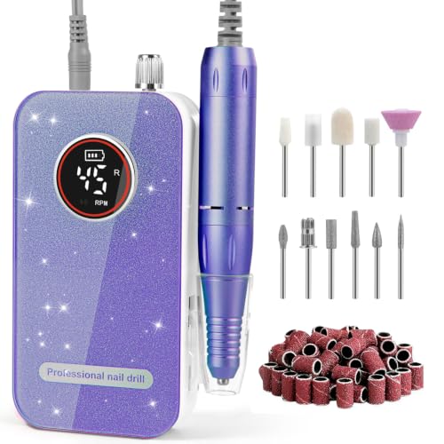 Pro Nail Drill, 45000RPM Rechargeable Cordless Electric File,Purple - color: Purple