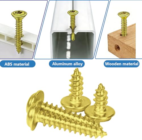 #4#8#10 Phillips Modified Truss Head Wood Screws Assortment Kit, Self Tapping Sheet Metal Screws for Wood, Brass Plated Carbon Steel, Golden, 175 Pieces (1/2", 3/4", 1", 1-1/2") - size: #4 #8 #10 Kit