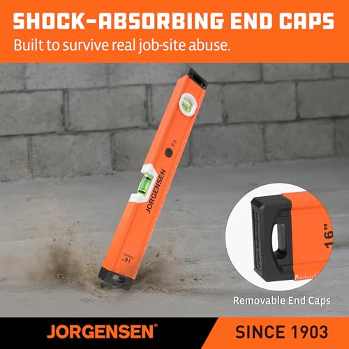 JORGENSEN 16" Magnetic LED Box Level, 90°/180° Torpedo Lighted Leveler Tool - size: 16 inch