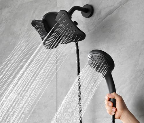 GRICH Shower Head with Handheld Spray - Dual High Pressure Showerhead - color: Black, size: 2.5 GPM