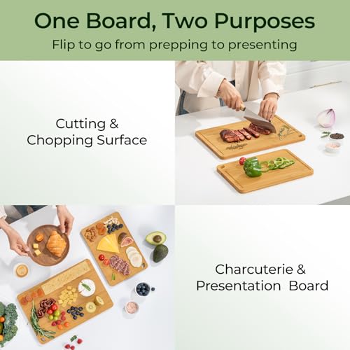 Keechee Chopping Board Duo 2-Pcs Natural Bamboo With Juice Channels & Knife-Friendly Finish For Versatile Kitchen Use(2Pcs) - color: Bamboo, size: 2-Piece