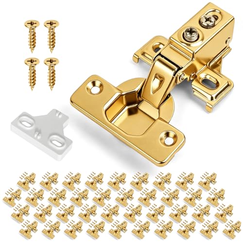 Mousike 40 Pack (20 Pair) Soft Close Cabinet Hinges, 1/2 Overlay Soft Close Hinges for Kitchen Cabinet, Stainless Steel, Built-in Damper, 100 Degree Opening Angle, 6 Way Adjustment (Gold) - color: Gold, size: 40 Pack