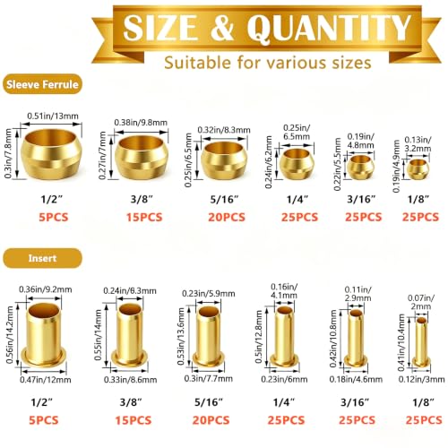 230PCS 6 Sizes Brass Compression Fittings Assortment kit - size: 1/8"- 1/2" (230PCS), style: Compression Fittings