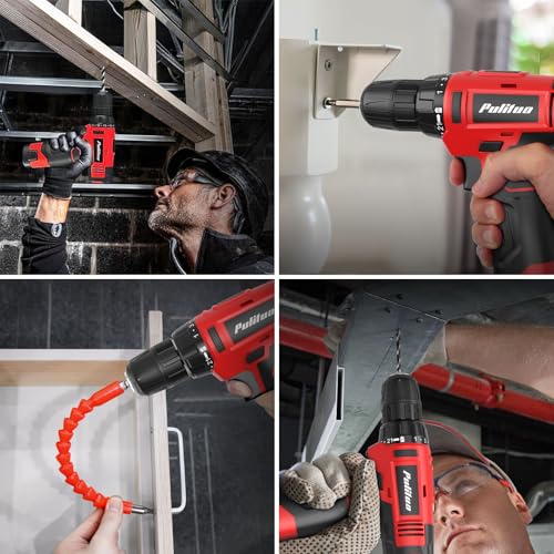 PULITUO 149-Piece Home Drill Set with Red 12V Cordless Drill, Hand Tools & Tool Box, Tool Kit for Women & Men and DIY Enthusiasts, for Home Improvement - style: 12V Set(Red)