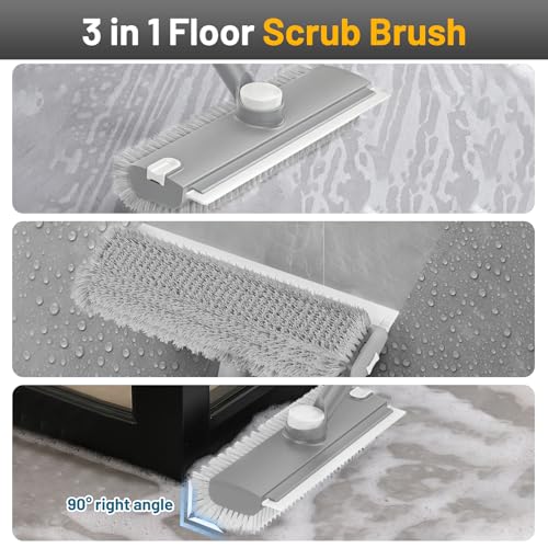 3 in 1 Floor Scrub Brush with Long Handle & Squeegee - color: Gray