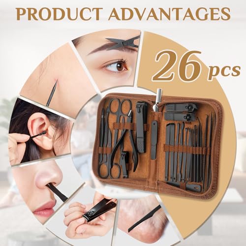MINKINH Manicure Set Professional Nail Clipper Kit-26 Pieces,Brown - color: Brown