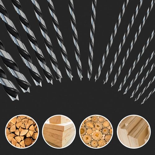 16Pcs(7/64" - 5/8") 12 Inch Extra Long Brad Point Wood Drill Bit - size: Extra Long (7/64"-5/8") - 16pcs