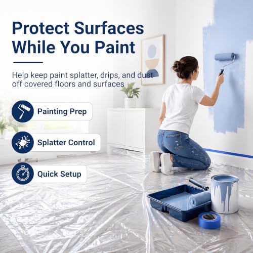 VICMORE Clear Plastic Drop Cloths for Painting, 9 x 12 Ft, 1 Mil, 2 Pack