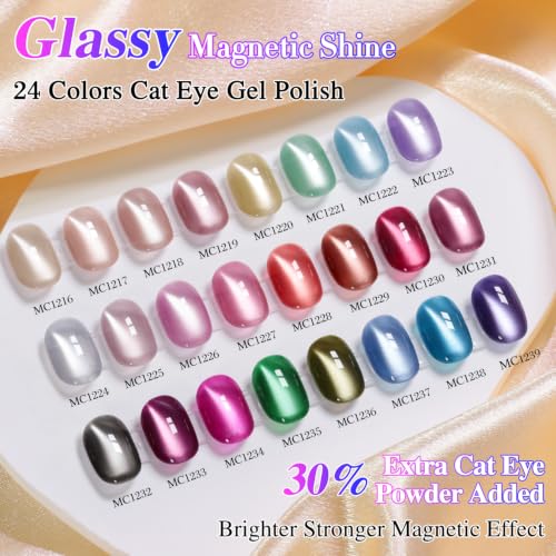 Double Rhythm 28Pcs 0.5Oz Glass Cat Eye Gel Nail Polish Set Same Color Same Bottle Magnetic Jelly Gel Polish Kit Nail Art Manicure Salon DIY at Home (Nude Pink Blue Green-T24-10) - color: Magnetic Red Pink Silver