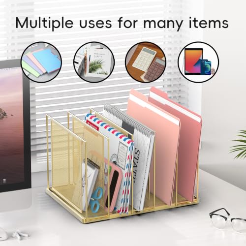 File Organizer for Desk, 5-Section Vertical File Sorter, Paper Holder Organizer Standing Metal File Folder for Office Home Classroom, Gold - color: Gold, size: 1 Pack 5-Section