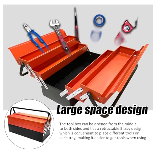 YATOINTO Metal Cantilever Tool Box, 18" * 8" * 8" Fold Out Tool Organizer with 3 Layers & 5 Trays, Portable Storage for Home, Studio, Auto Repair & Factory (Orange)
