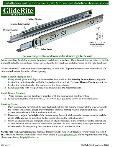 GlideRite Hardware 1835-ZC-1 18 Side Mount 35mm Full Extension Drawer Slides with 1 inch Over-Travel 1 Pack 1", 70 lb, Silver
