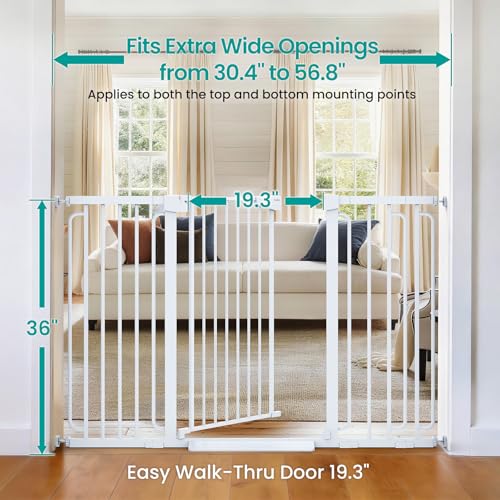 Cumbor 36" Extra Tall Baby Gate, 30.4-56.8" Extra Wide Dog Gate White (Pack of 2) - color: White, size: 30.4"-56.8" W x 36" H (Pack of 2)