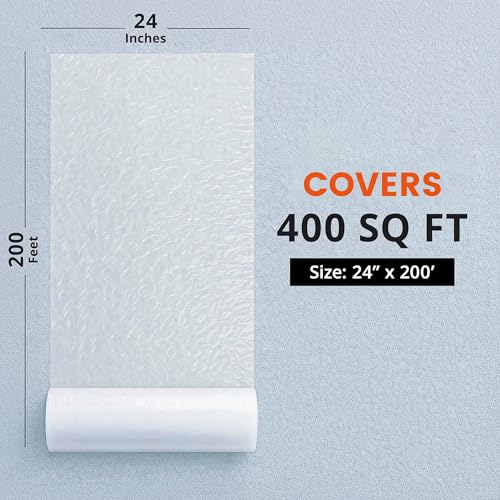 TAPEBEAR Carpet Protection Film 24" x 200' Carpet Cover 400 Sq.Ft | Self Adhesive Plastic Carpet Protector, Clean Removal, Clear Surface Protective Film for Painting, Moving, Open Houses