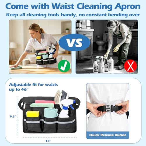Rolling Cleaning Caddy Bag with Wheels, Large Cleaning Supplies Organizer Backpack with Detachable Trolley and Cleaning Apron for Housekeepers, Home, Hotel & Car Detailing - color: A02-blue