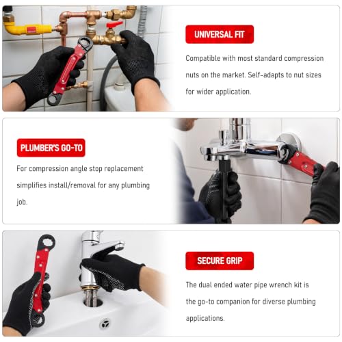 Angle Stop Wrench Kit, 1/2" Compression Sleeve Puller, Pro Plumber Wrench