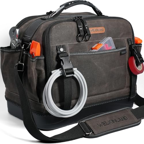 WELKINLAND 53Pockets Hard-Bottom HVAC Bag, Dual-Open Electrician Tool Bags