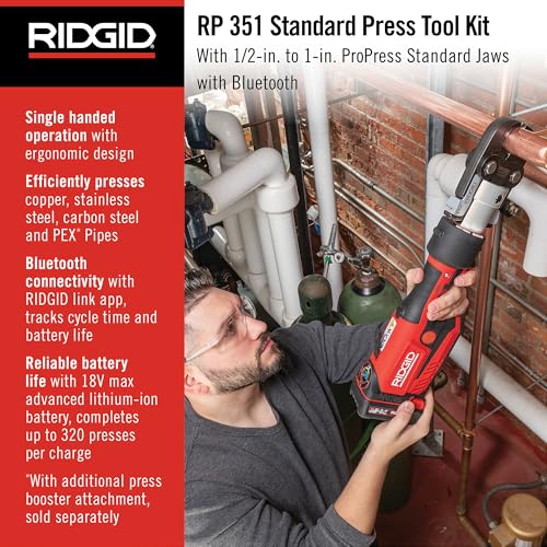 RIDGID 67183 Model RP 351 ProPress Standard Press Tool Kit with Battery, Charger, 1/2" to 1" Press Tool Jaws, and Carrying Case - style: Battery Kit W/ProPress Jaws (1/2" - 1" Jaws Capacity)