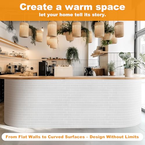 White Thin Brick Veneer Faux Brick Wall Panels – 15 PCS, 2.5 Sq.Ft for DIY Kitchen Backsplash, Bathroom Accent, Bedroom Wall Projects & Small Renovations - color: Off-White