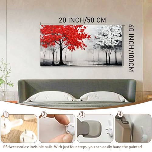 AUUZAIUA Large Canvas Wall Art Red and White Misty Forest Painting 20"x40" - size: 20"L x 40"W