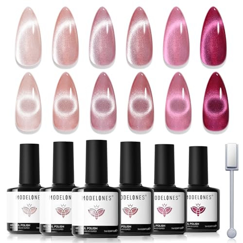 modelones Cat Eye Gel Nail Polish, Nude Glitter Red Pink Purple Cateye Gel - color: A-1 Velvet Blush