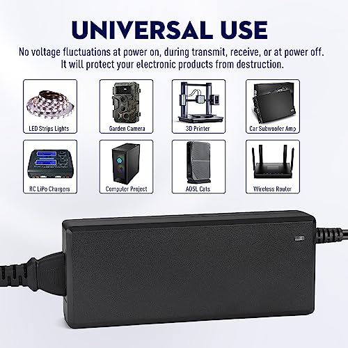 Facmogu 12V 10A Power Supply Adapter, 120W AC to DC 110V to 12V Converter - size: 12V 10A (2 Prong Plug)