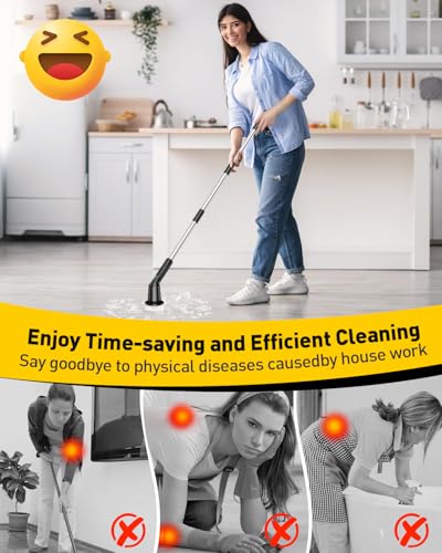 Electric Spin Scrubber for Bathroom, Shower Scrubber with Long Handle - color: Black, size: 3 Brush Heads