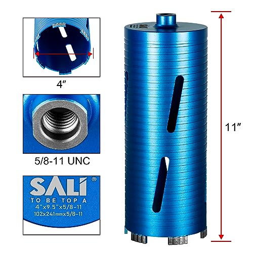 SALI Diamond Core Drill Bits 4" Diameter 10"/254mm Drilling Depth 5/8-11" Thread Core Bit Turbo Laser-Welded Segments for Cured Concrete with, Brick, Block, Masonry, with Two Adapters - size: 4 inch