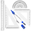 Coopay 12 Inch Math Geometry Tool Plastic Ruler Square Set Includes Straight Ruler, Triangles, Protractor, Compass, Pencil Lead, Pencil Sharpener for Student School Home Office Supplies - size: Math Geometry Tool