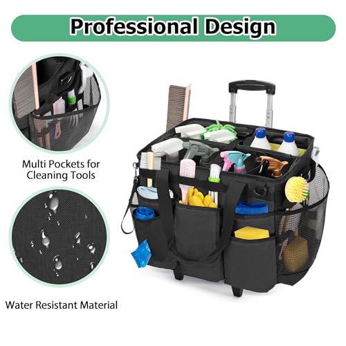 LoDrid Professional Rolling Cleaning Bag with Detachable Trolley, Black - color: Black