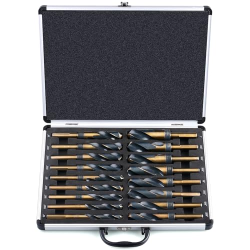 EFFICERE 17-Piece Premium 1/2” Reduced Shank Silver and Deming Drill Bit Set | Large and Jumbo Standard SAE Drill Size from 1/2” to 1” by 1/32th Increment | M2 High Speed Steel, 135-Degree Split Point - size: 17-Piece Set in Aluminum Case