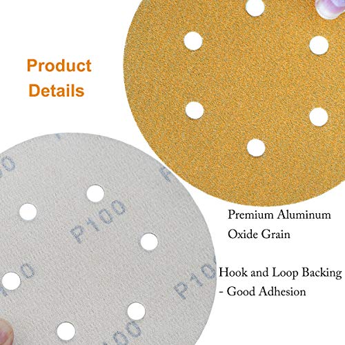 6-Inch 6-Hole Hook and Loop Gold Sanding Discs 100-Grit, 100-Pack - style: 100 Grit