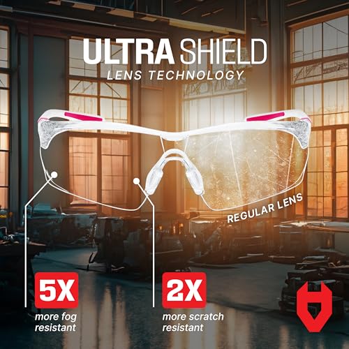 NoCry Clear Safety Glasses for Women with Adjustable Frames — Anti Fog Safety Glasses with 100% UV Protection & Scratch Resistance, ANSI Z87.1 Rated — Perfect Safety Goggles for Women, Nursing Goggles - color: White & Pink