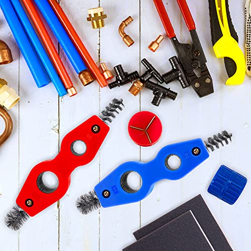 6 Pieces Copper Pipe Cleaner and Reamer Value Set - 2 Pcs Copper Pipe Cleaner, 2 Pcs Reamer and 2 Pcs Sanding Sponge, 4 in 1 Pipe Deburring Brush Tools for Plumbing PVC PPR Brass Aluminum Pipes
