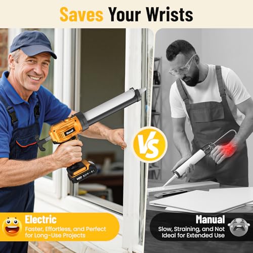 Electric Caulking Gun, Cordless Caulk Gun with 2x 2.0Ah Batteries - color: Yellow