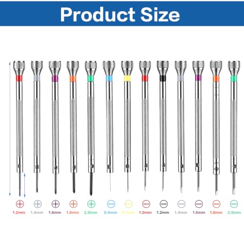 13PCS Professional Watch Screwdriver Set, Precision Jewelers Screwdriver Set, Micro Precision Glasses Repair Kit, 0.6-2.0mm with 13 Extra Replace Blades for Eyeglass, Sunglasses, Computer, Phone