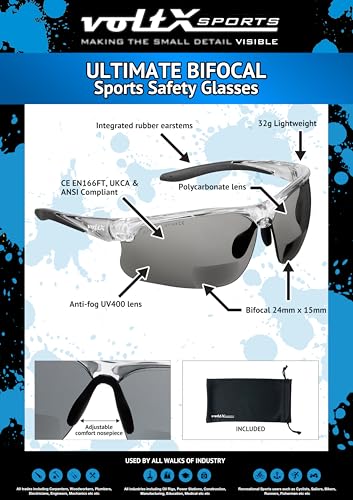 voltX ULTIMATE SPORTS Smoke Bifocal Reading Safety Glasses +3.0 Dioptre - color: Vx612 Smoke, size: +3.0 Dioptre
