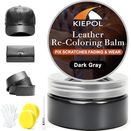 Dark Gray Leather Repair Kit, Recoloring Balm, Leather Dye | Restore Scratches, Faded & Aged Leather & Vinyl Couches, Boots, Car Seats & Furniture - color: Dark Gray