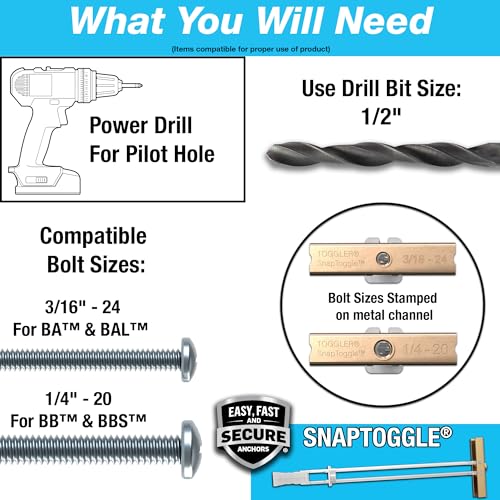 TOGGLER SNAPTOGGLE Drywall Anchor with Included Bolts for 0.25"x2.5" (100 Pieces) (Pack of 3) - size: 2.5 inches (Pack of 3)
