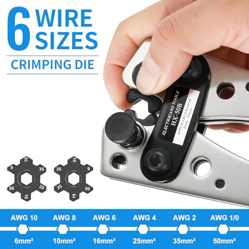 Battery Cable Lug Crimping Tool For Copper Battery Terminal Connectors,Wire Crimper Tool for AWG 10-1/0 battery Cable Ends Crimper Lugs with Wire Shear Cutter - color: Crimper and Cutter