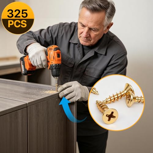 325PCS Wood Screws Assortment Kit, 9 Sizes Phillips Flat Head