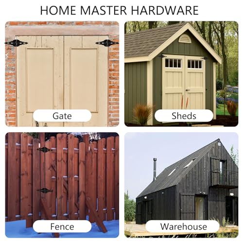 Fence Gate Hardware Kit, 8" Heavy Duty Strap Hinges and Spring Latch, Black - size: 8" Decorative Strap Hinges