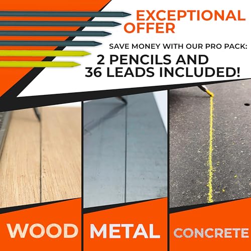 THORVALD 2 Carpenter Pencils Set for Construction - Incl. 38 Leads + Sharpener + Finger Grip - Solid Mechanical Pencils with Fine Point/Best Marking tools Construction/Carpenters/Scriber