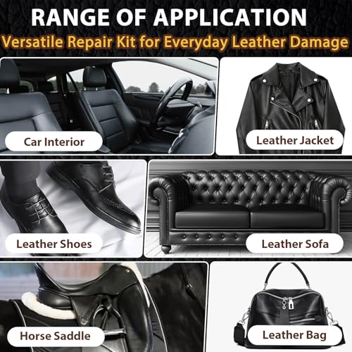 Vigorder Leather Repair Kit for Furniture, Vinyl Repair Kit for Furniture, Sofa, Jacket, Purse – Super Easy Instructions to Fix Scratches, Tears, Holes, and Peeling (Black) - color: Black