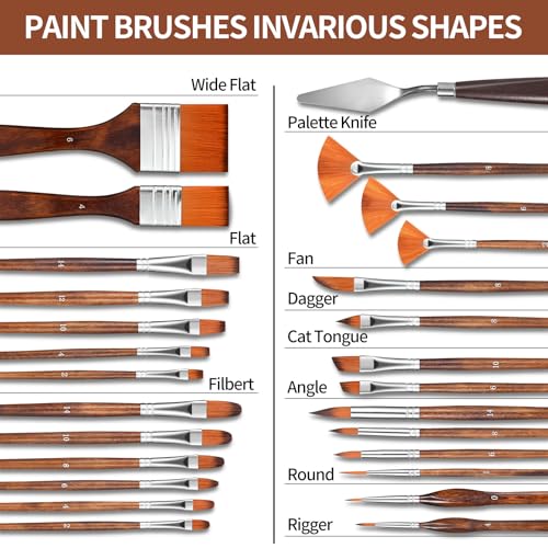 GETHPEN 29pcs Paint Brush Set, Acrylic Paint Brushes, Oil, Watercolor - style: Assorted Shapes