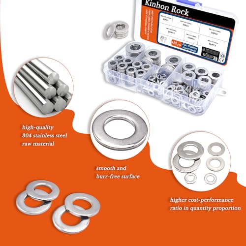 412pcs Flat Washer Set 304 Stainless Steel M4 to M12 Washers for Screws & Bolts A2-70 Metal Washers Assortment Fender Washers for Automotive & DIY - size: 412pcs Flat Washer Set