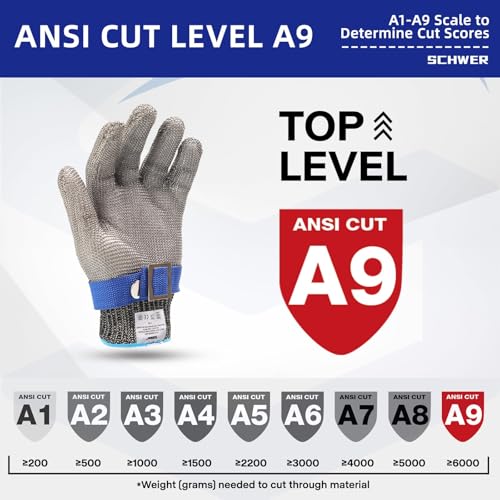 Schwer SlicePro ANSI A9 Cut Resistant Glove PR1706, Stainless Steel Mesh Metal Glove, Food Grade for Kitchen Cooking, Butcher Meat Cutting, Oyster Shucking, Mandoline, Fishing, (S, 1 Pair) - size: Small (Pack of 2), style: 1.0 Steel Wire