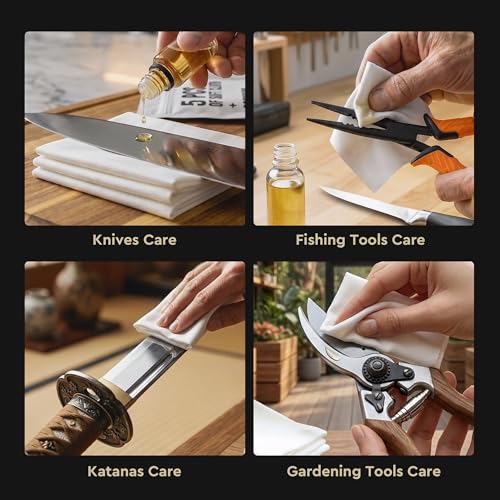 Basic Katana Cleaning Kit with 5 pcs Cleaning Cloths and Bottle of Choji Oil - Maintenance Care Set for Samurai Swords - Care for Samurai Japanese Ninja Katanas Swords - Gift for Everyone KCK 02