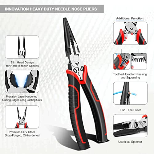 HAUTMEC 3PCS High Leverage Multi Plier Tool Set Include 8" Needle Nose Pliers Set, 8" Linesman Pliers, 6" Diagonal Cutting Plier, HT0270 - color: 3 Pcs Plier Set