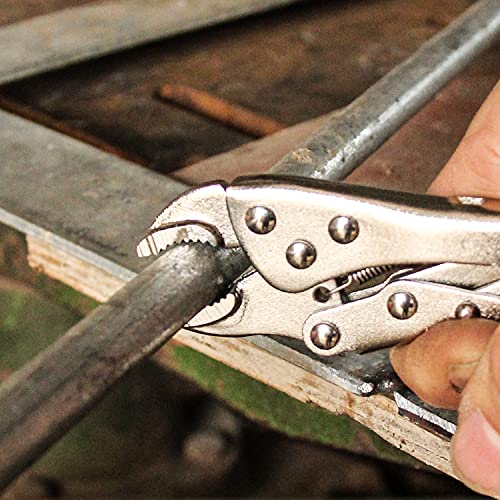 MacWork 3Pcs Mini Locking Plier Set, 4.5in Round Curved Jaw, 5in C-clamp, 5in Long Nose for Grip, Clamp, and Secure